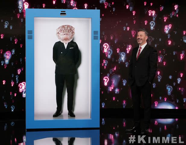 <p>ABC</p> Patrick Dempsey (left) as a hologram on "Jimmy Kimmel Live"