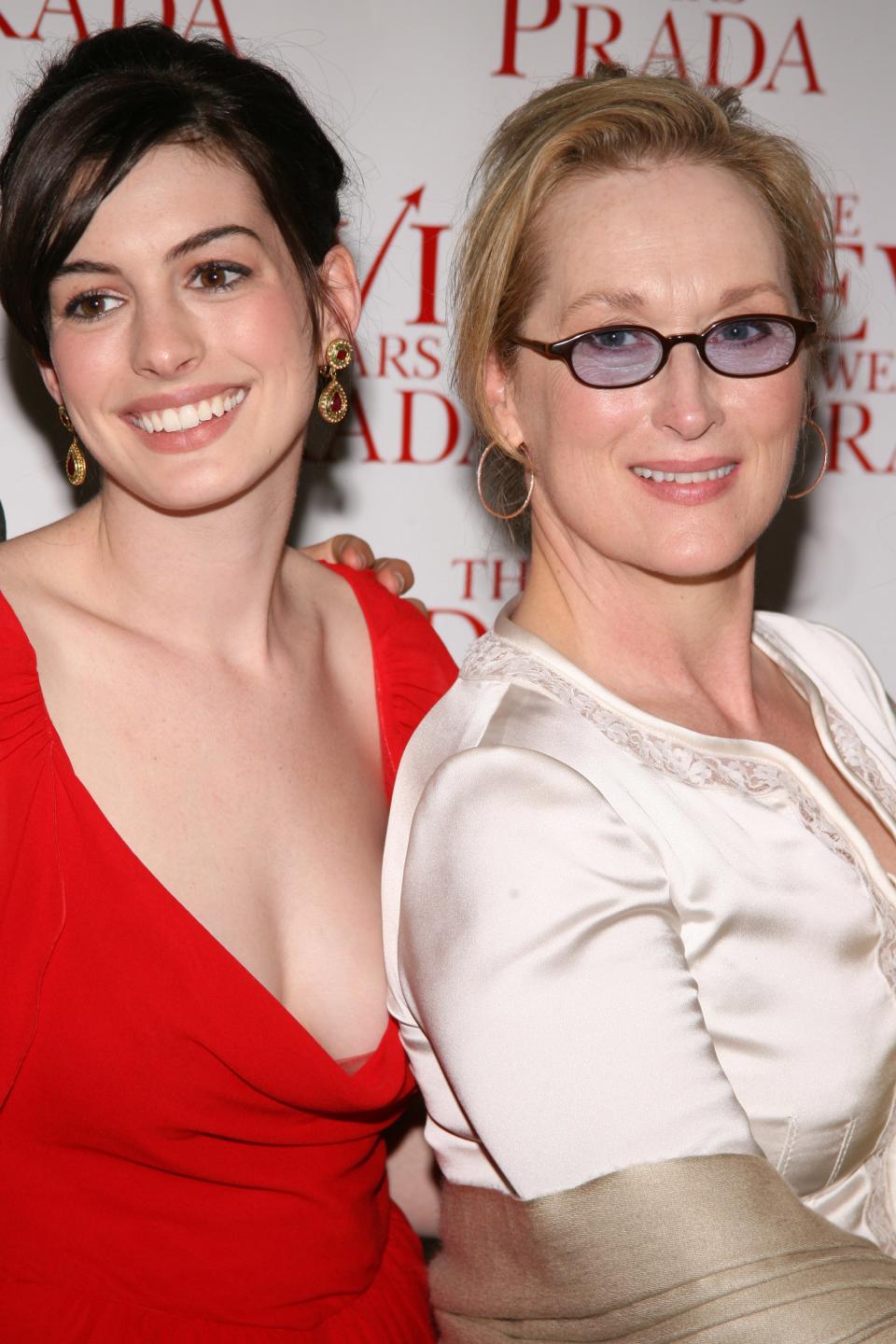 Anne Hathaway and Meryl Streep at the premiere of The Devil Wears Prada