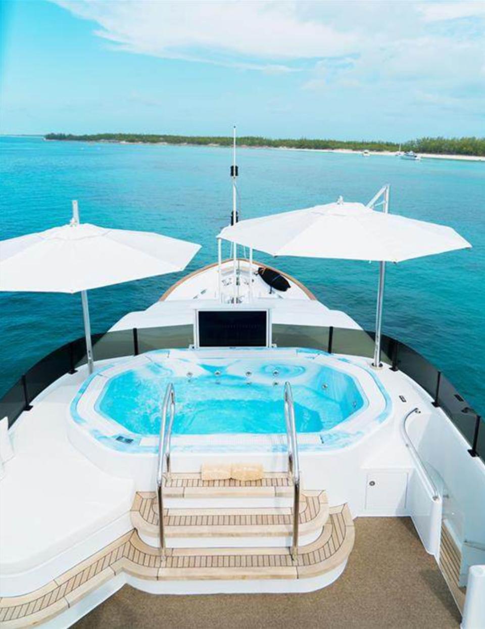 A photo of the deck of the yacht "Grand Illusion," shown to jurors in the NRA corruption trial in New York.