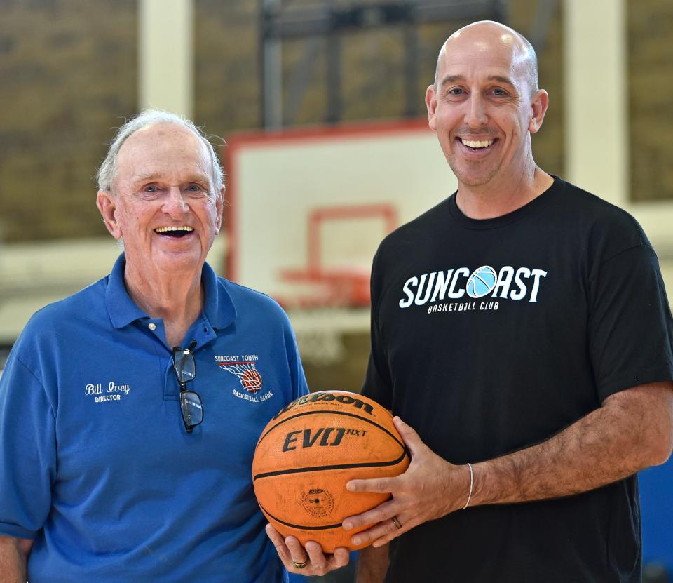 Bill Ivey and his son BJ. Bill founded the Suncoast Youth Basketball league in 1991. BJ, the head basketball coach at Sarasota High, took over last year as director.