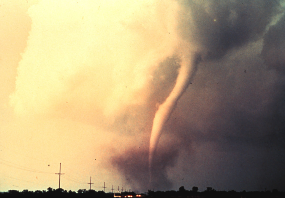 The first tornado captured by the NSSL Doppler radar and NSSL chase personnel. 