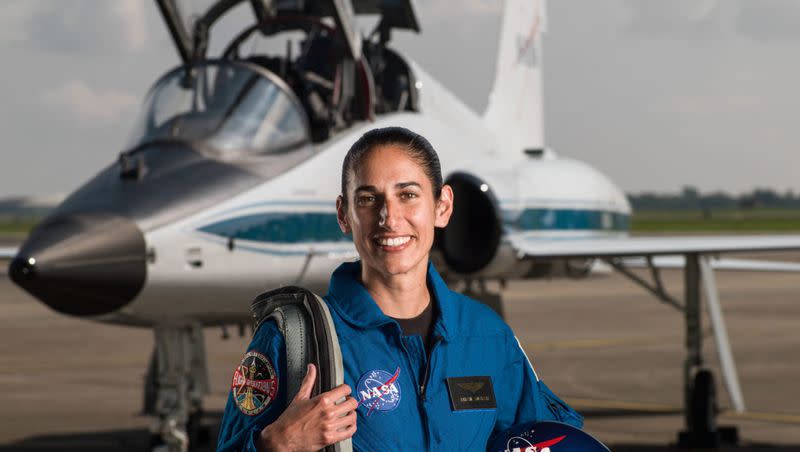 Then NASA astronaut candidate Jasmin Moghbeli. is pictured June 6, 2017, at Ellington Field Joint Reserve Base, Texas.