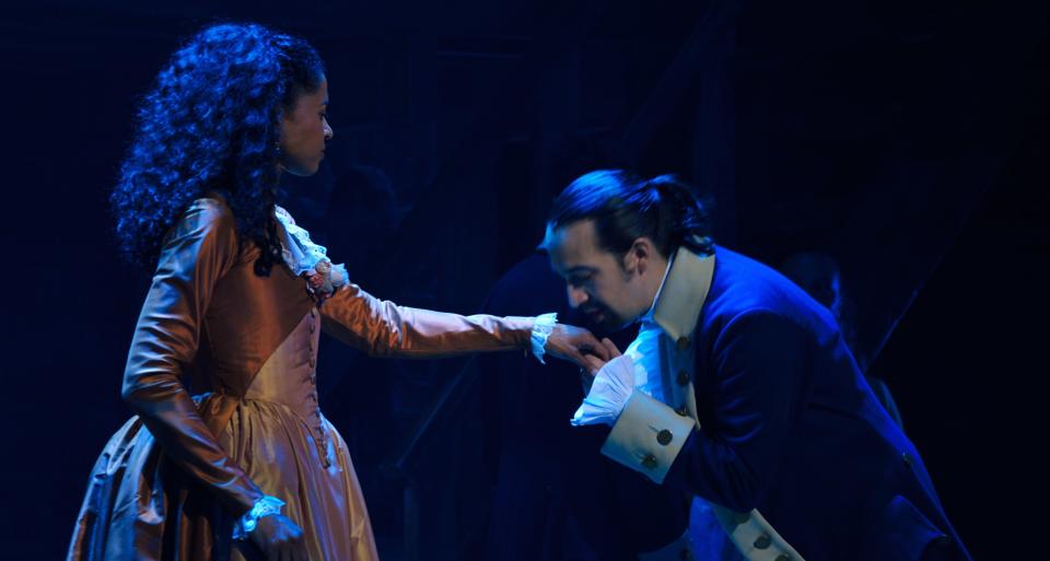 Goldsberry with Lin-Manuel Miranda in <em>Hamilton</em>.