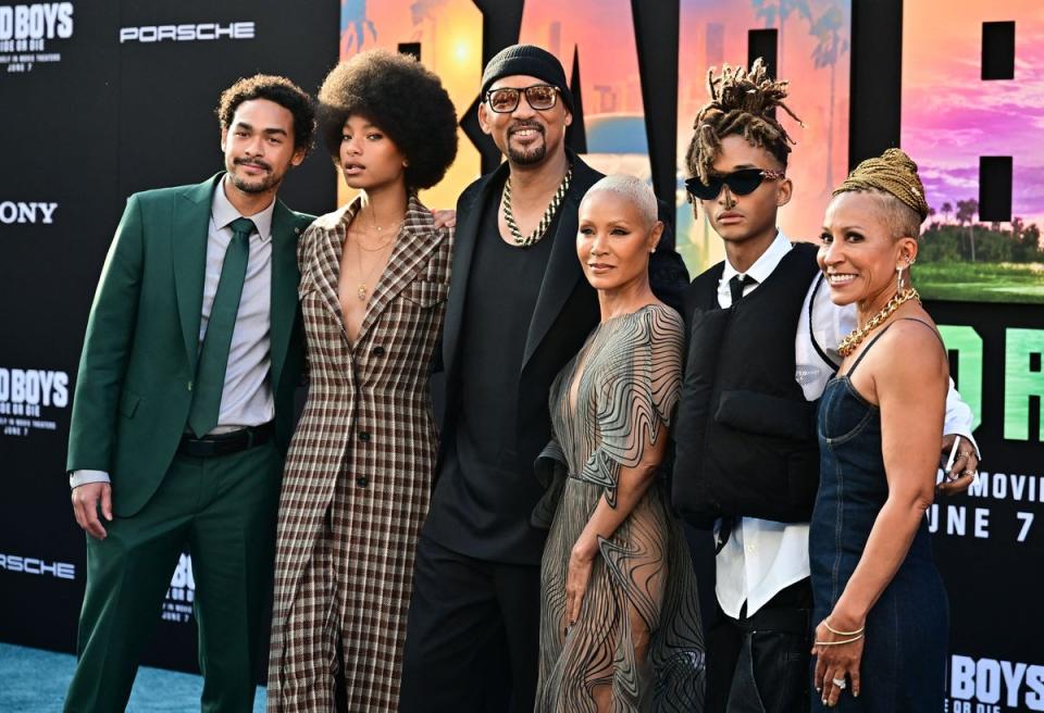 Will Smith with Jada Pinkett Smith, his children and mother-in-law at the LA premiere (AFP via Getty Images)