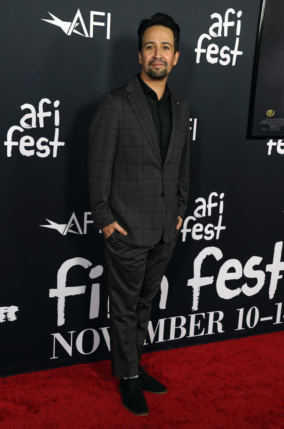 FILE - Lin-Manuel Miranda poses at the premiere of the film "tick, tick…BOOM!" on the opening night of the AFI Fest on Nov. 10, 2021, in Los Angeles. Miranda turns 42 on Jan 16. (AP Photo/Chris Pizzello, File)