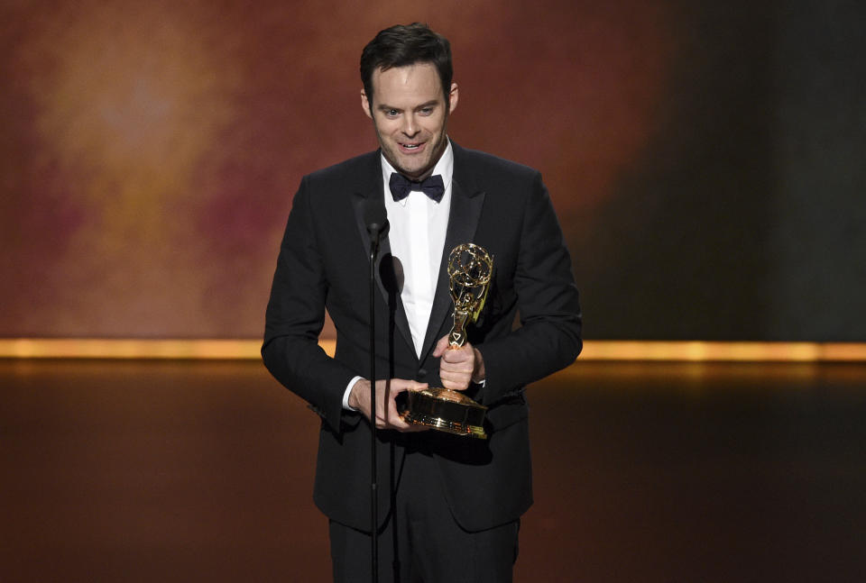 Bill Hader accepts the award for outstanding lead actor in a comedy series for "Barry" at the 71st Primetime Emmy Awards on Sunday, Sept. 22, 2019, at the Microsoft Theater in Los Angeles. (Photo by Chris Pizzello/Invision/AP)