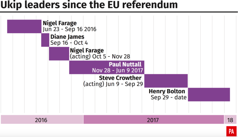 <em>Ukip has had its fair share of leaders since the country voted for Brexit (PA)</em>