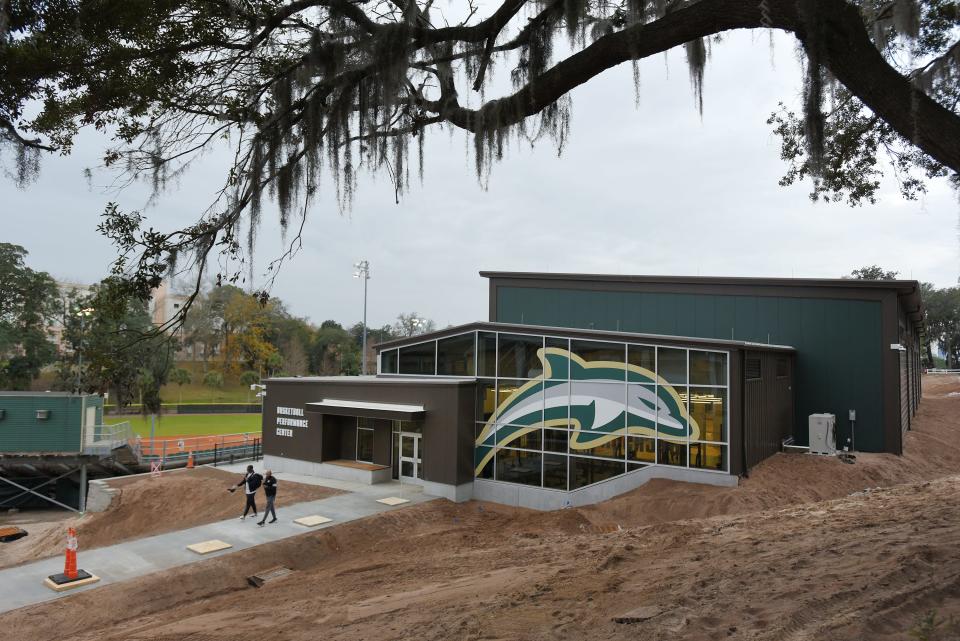 The Jacksonville University Basketball Performance Center sits on a hillside next door to Swisher Gym.