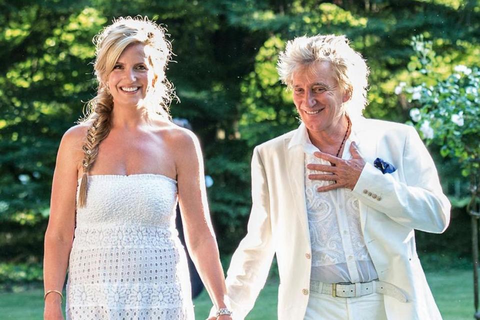 Rod Stewart and Penny Lancaster at the ceremony at their home in Essex: Hello!