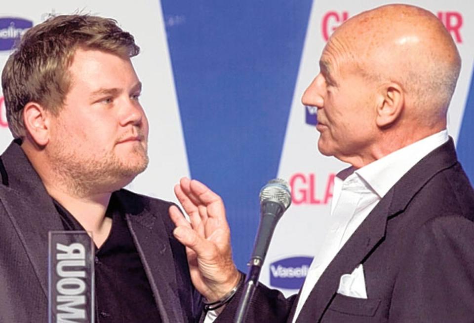 James Corden and Patrick Stewart square off at the 2010 Glamour Awards (Rex Features)