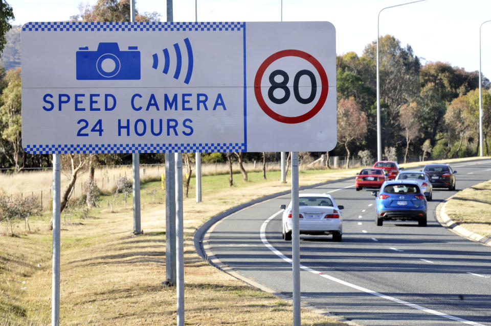 A speed camera sign warning in Canberra.