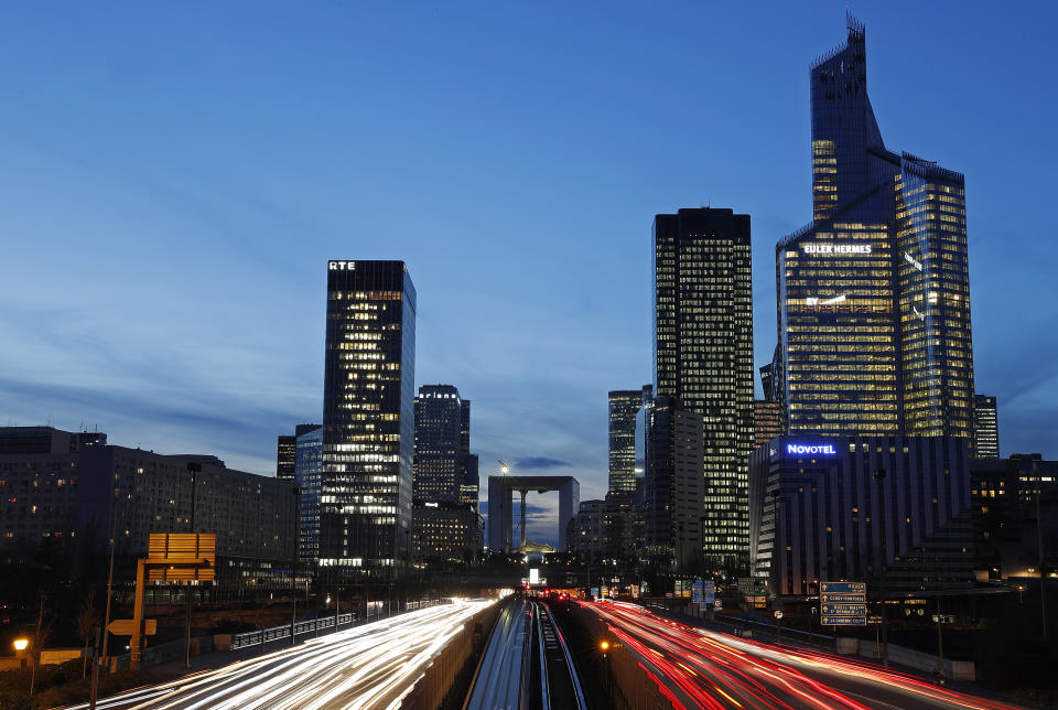 The financial district of La Defense is seen at dusk near Paris, France, March 3, 2016. REUTERS/Christian Hartmann 