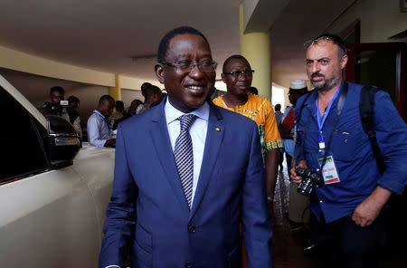 Soumaila Cisse, leader of URD (Union for the Republic and Democracy), an opposition party, smiles after attending a meeting with Mali's Prime Minister and the leaders of the other opposition party in Bamako, Mali July 28, 2018. REUTERS/Luc Gnago