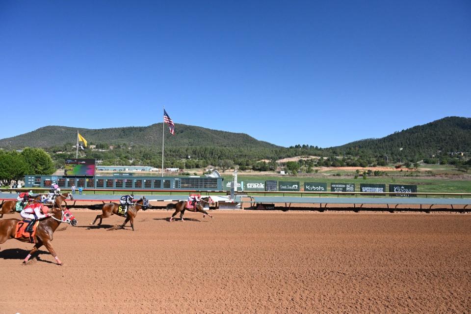 Hezgothelook Z won the Rainbow Futurity for 2-year-old quarter horses on Sunday at Ruidoso Downs Race Track and Casino. The winning jockey was Bryan Candanosa.