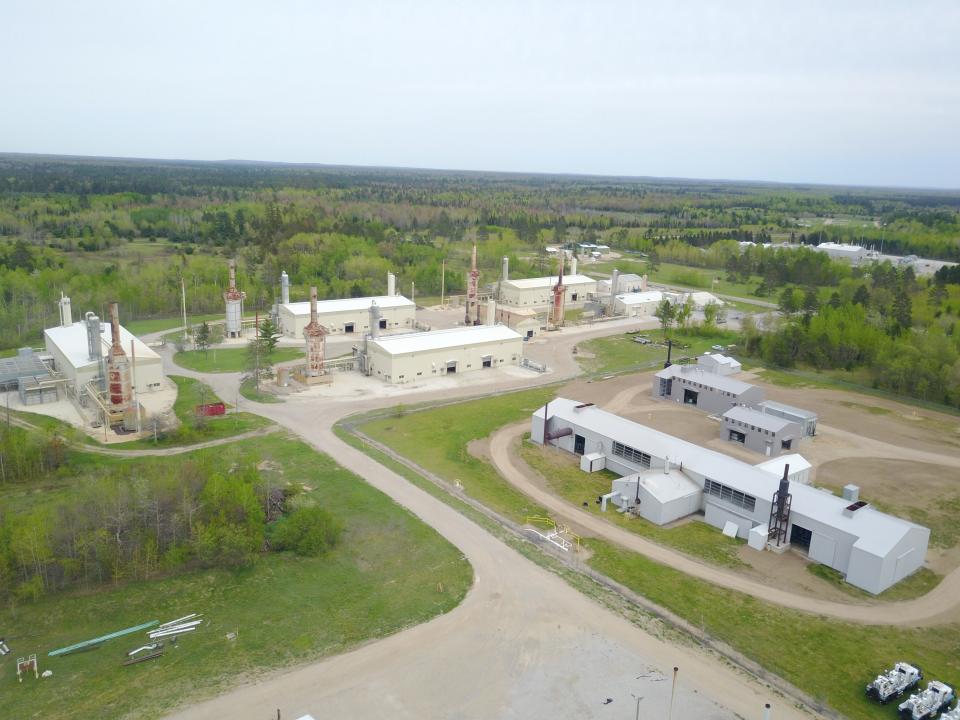 A Core Energy CO2 capture plant in northern Michigan. At this plant, carbon dioxide is captured from an adjacent natural gas processing plant and then transported via pipeline to Core Energy oilfields where it is used for enhanced oil recovery after it is dried and compressed after capture.