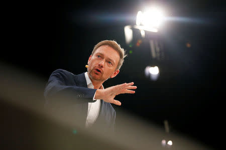 The leader of Germany's Free Democrats (FDP) Christian Lindner speaks at the FDP party convention in Berlin, Germany, September 17, 2017. REUTERS/Axel Schmidt