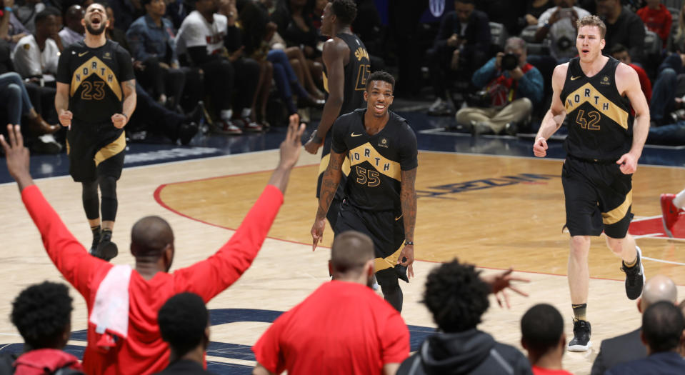 Toronto Raptors guard Delon Wright had the last laugh in his feud with Washington Wizards forward Kelly Oubre (Photo by Stephen Gosling/NBAE via Getty Images)