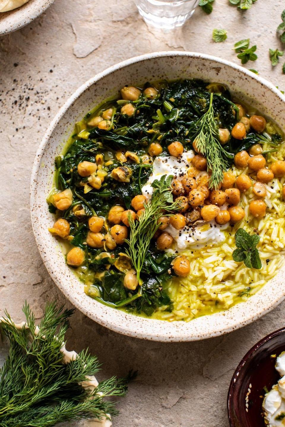 Herbed chickpea stew with rice