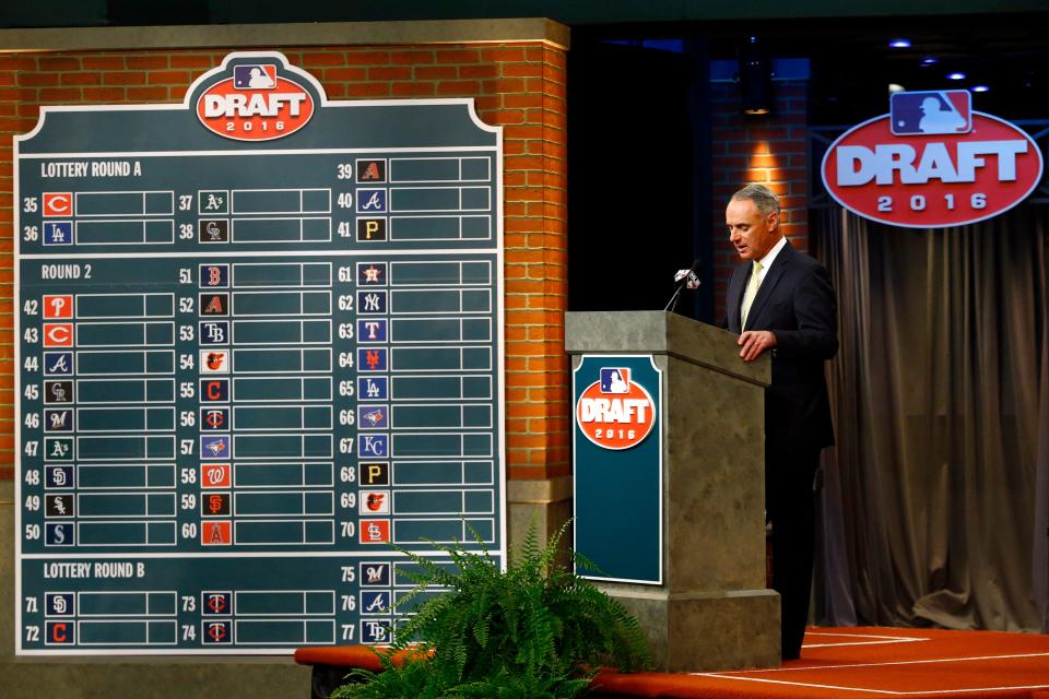MLB commissioner Rob Manfred speaks during the Major League Baseball Draft.