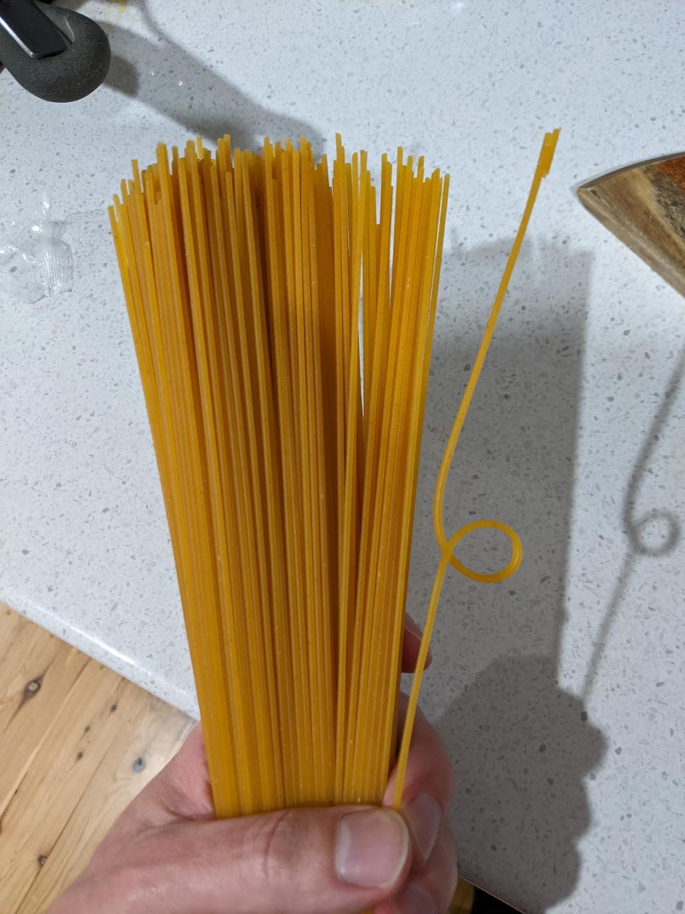 A looped piece of spaghetti