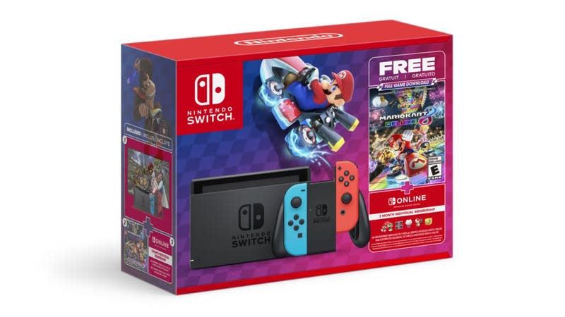 A Nintendo Switch box shows a graphic for Mario Kart 8.