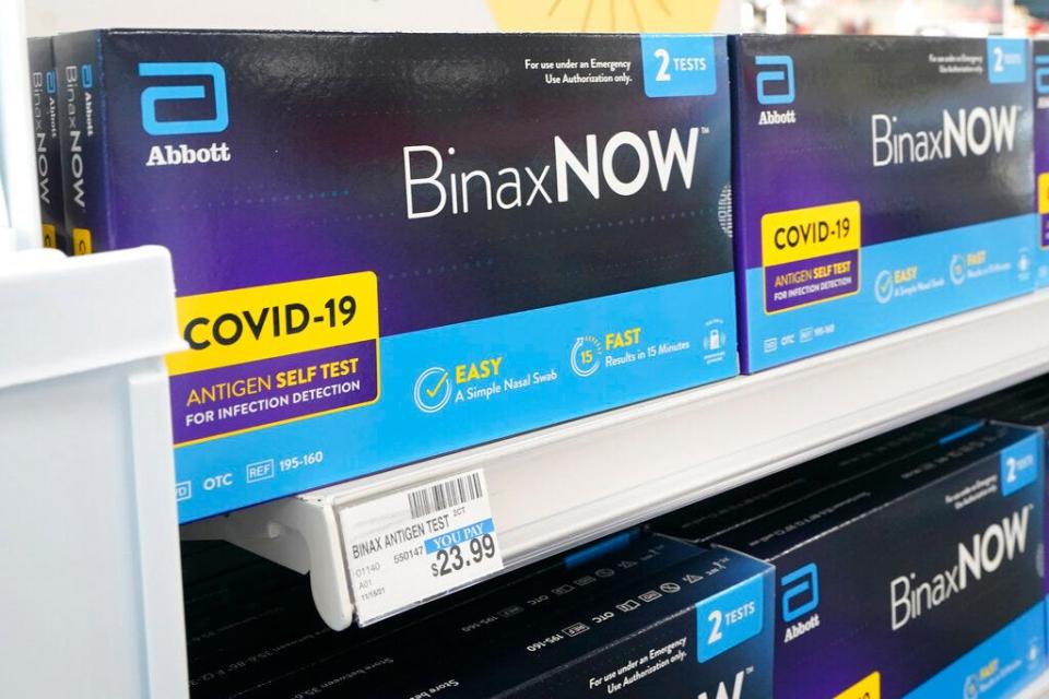 At-home COVID-19 tests like BinaxNOW brand are hard to find locally and elsewhere as demand has risen over the past few weeks.