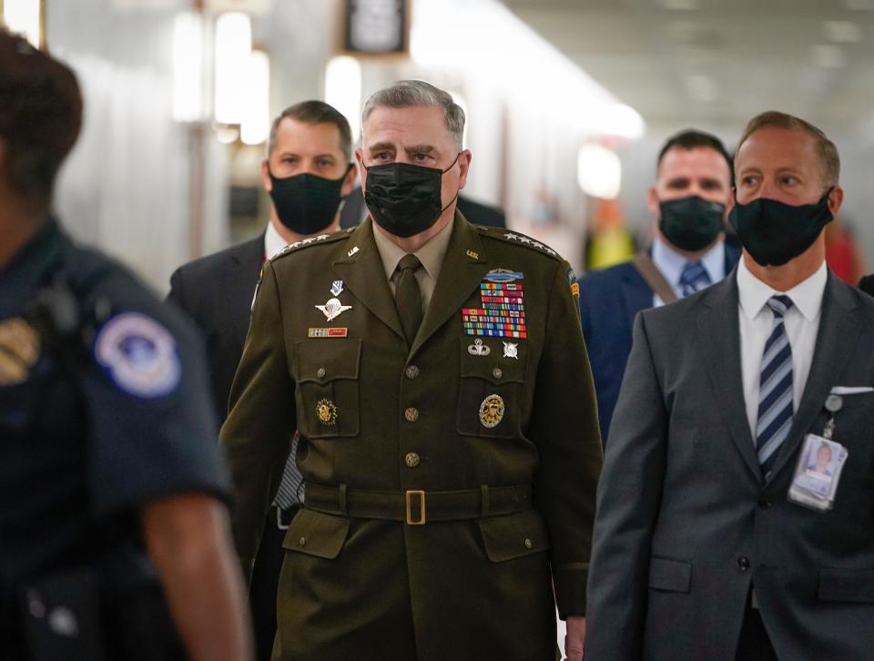 Chairman of the Joint Chiefs of Staff Gen. Mark Milley arrives to testify on military operations in Afghanistan and future plans for counterterrorism operations before the Senate Armed Services Committee on Sept. 28, 2021.