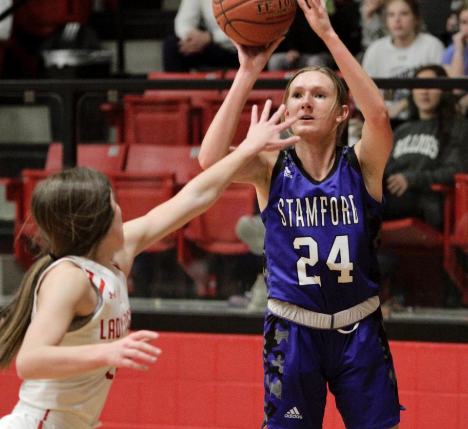 Stamford's Lainee Lefevre shoots an outside shot against Anson on Jan. 4. The Lady Bulldogs earned an 80-20 win over Hamlin on Friday.