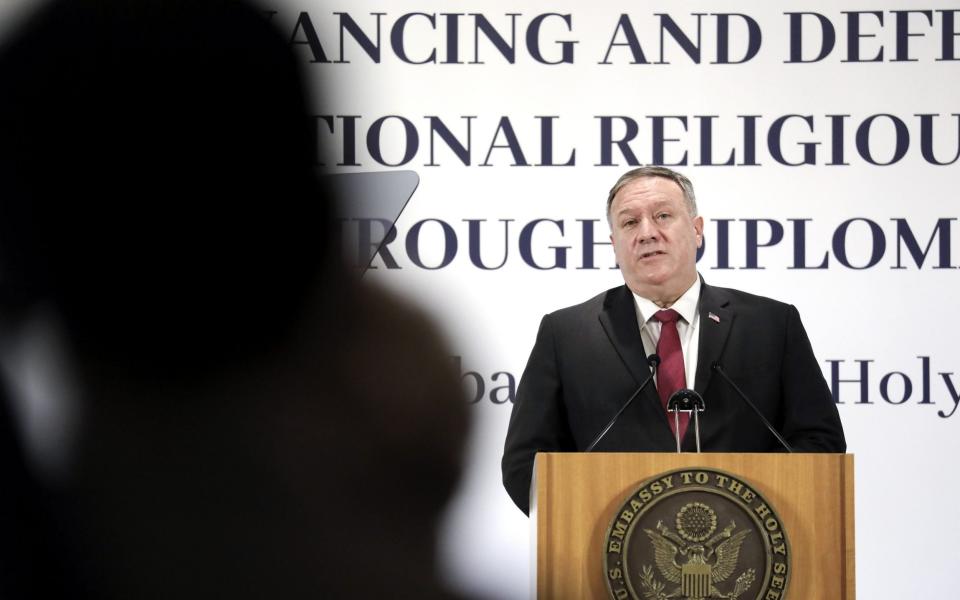 Mr Pompeo spoke at a symposium in Rome on religious freedom - Bloomberg