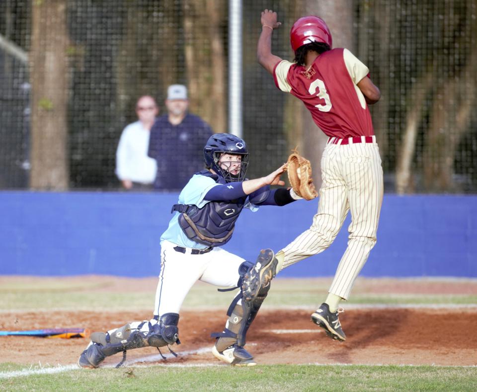 Florida High and Maclay baseball tie after 7th inning Maclay homerun at Maclay School on Thursday, March 7, 2024.