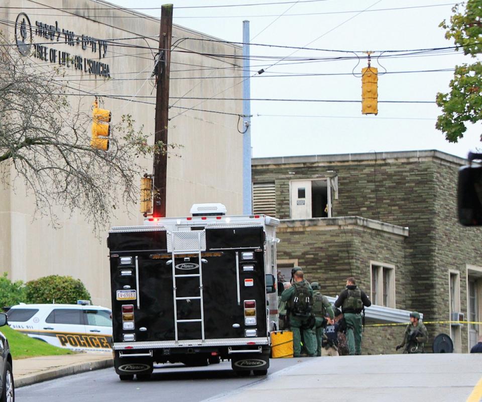 SWAT police officers respond after a gunman opened fire at the Tree of Life synagogue in Pittsburgh, Pennsylvania, U.S., October 27, 2018.