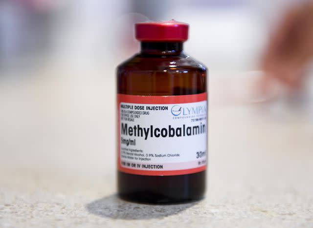 <p>MediaNews Group / Reading Eagle via Getty Images / Contributor / Getty Images</p> A bottle of methylcobalamin (vitamin B12)