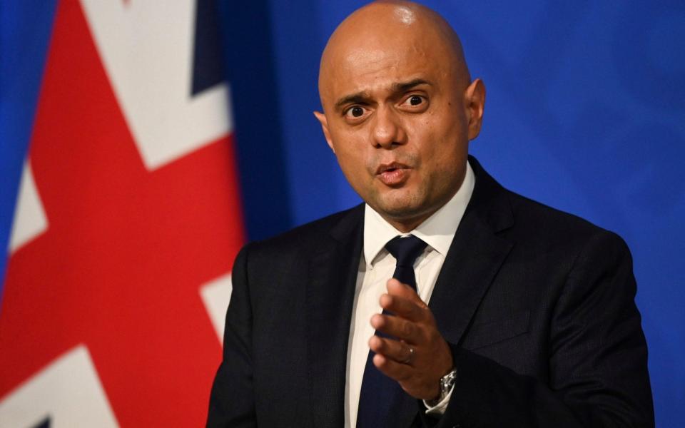 Health Secretary Sajid Javid speaks during a media briefing in Downing Street - Toby Melville/Pool/Reuters