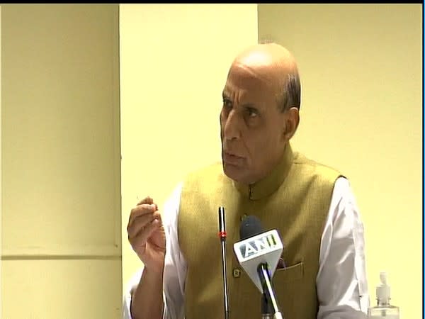 Defence Minster Rajnath Singh addressing a press conference in Karwar on Thursday. [Photo/ANI]