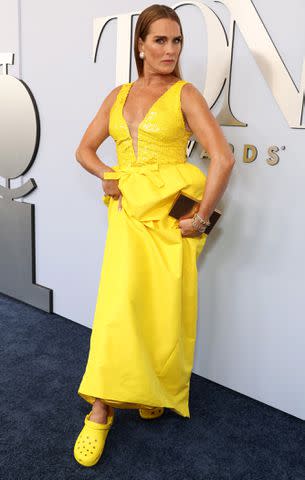 <p>Kevin Mazur/Getty </p> Brooke Shields attends the 77th Annual Tony Awards