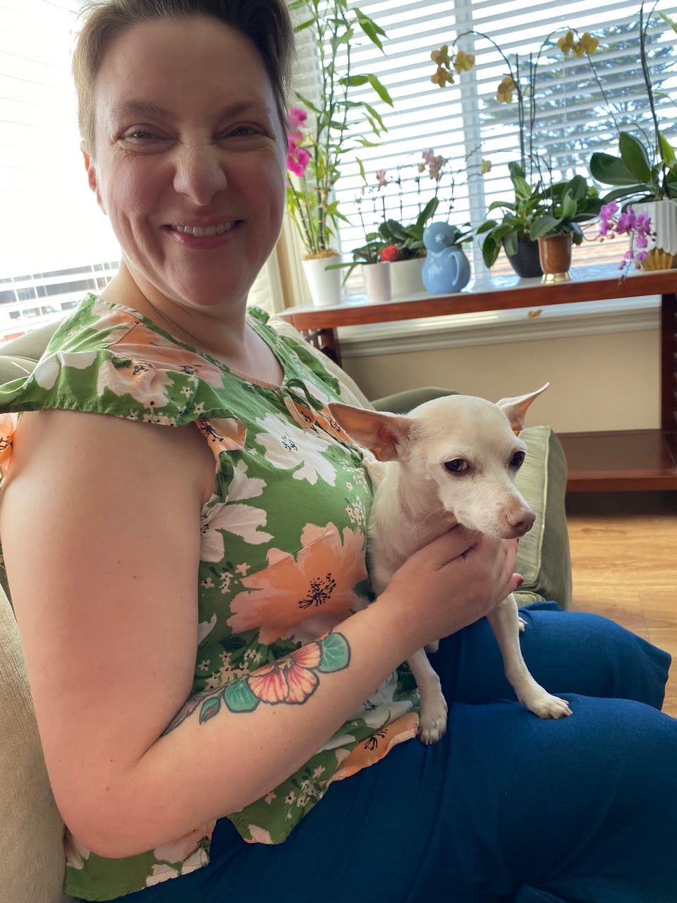 Christine Falletti contacted Muttville to ask if there was a good match for her 100-year-old neighbor, Johanna Carrington, who wanted a dog to love and provide with a caring home. She came to visit Gucci soon after Carrington adopted him. (Courtesy Debbie Carrington)