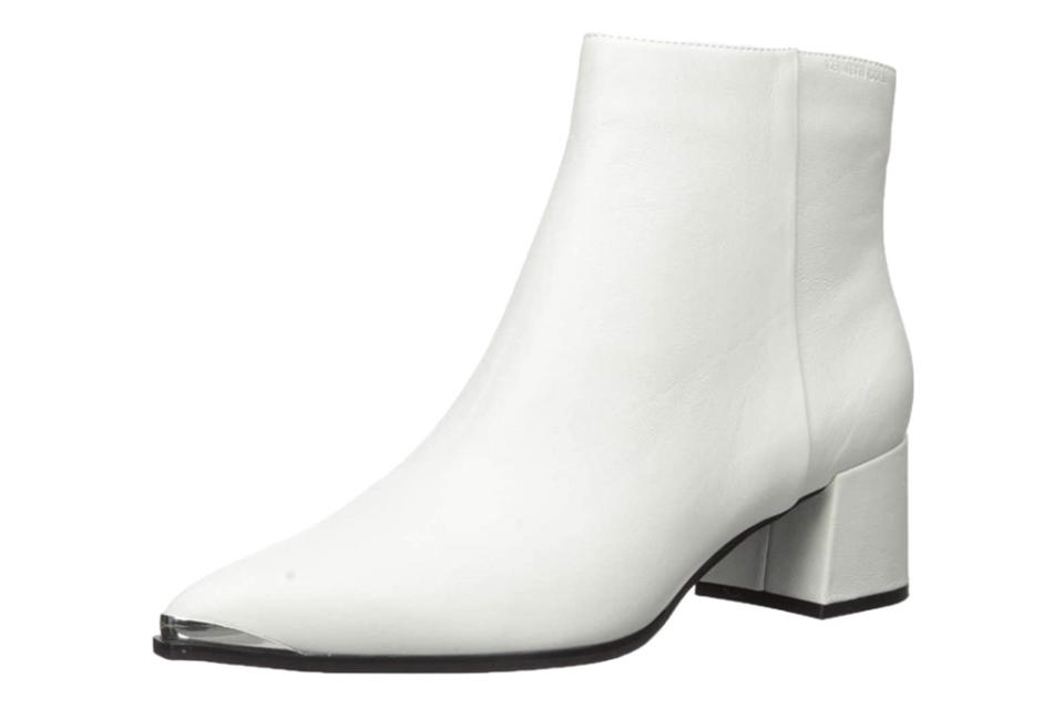 white boots, booties, heels, kenneth cole