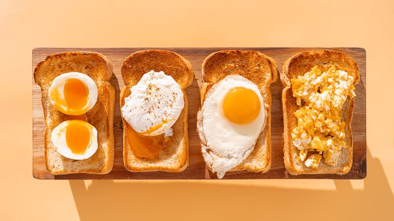 different style eggs on toast