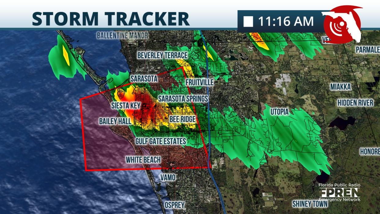 A tornado warning has been posted for Sarasota County until 11:30 a.m. Doppler radar indicated a possible waterspout just offshore over south Sarasota moving slowly eastward.