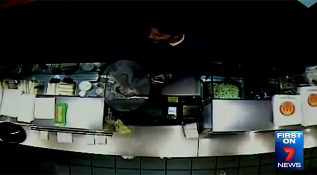 He was captured on camera stealing again at two serperate businesses in Annandale. Photo: 7 News