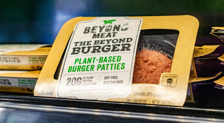 Image of Beyond Meat (BYND) burger patties on a store shelf