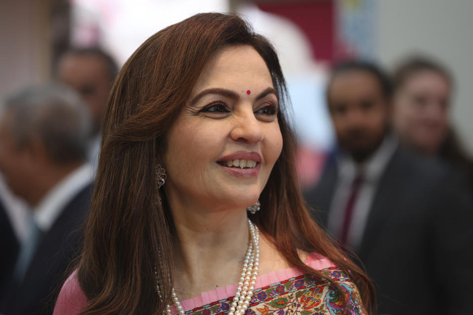 India's Nita Ambani attends the inauguration of the Indian House at the 2024 Summer Olympics, Saturday, July 27, 2024, in Paris, France. (AP Photo/Aurelien Morissard)