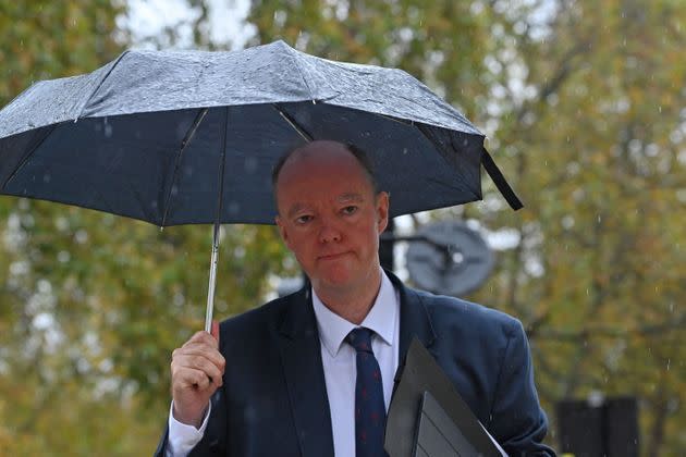 Chief Medical Officer for England Chris Whitty walks through Westminster in London on October 31, 2020