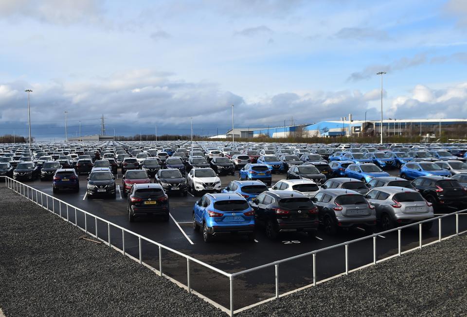 Nissan cars are pictured, parked in a lot at its' Sunderland plant in north east England on March 16, 2019. - Carmakers are facing fallout from Britain's decision to leave the European Union, a Chinese economic slowdown and from Beijing's ongoing trade row with the United States. (Photo by ANDY BUCHANAN / AFP)        (Photo credit should read ANDY BUCHANAN/AFP/Getty Images)