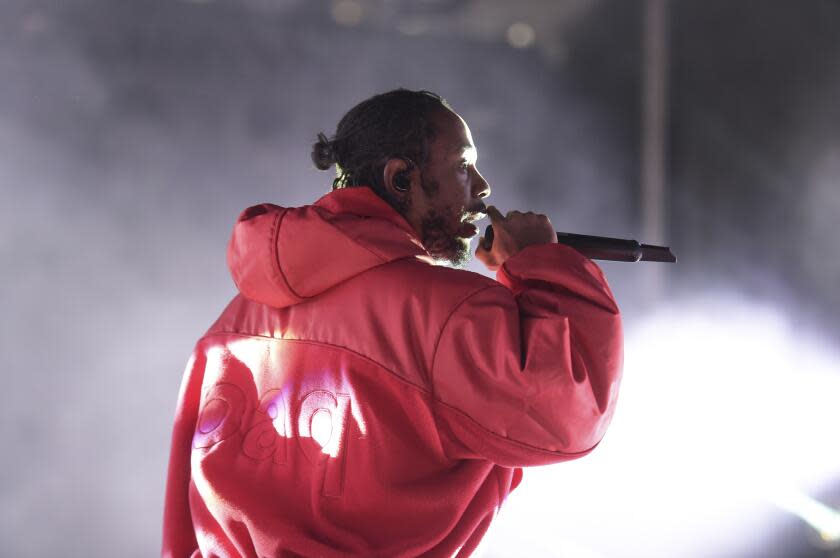 Kendrick Lamar performs at L.A. LIVE's Microsoft Square during NBA All Star Weekend 2018 on Friday, Feb. 17, 2018, in Los Angeles. (Photo by Richard Shotwell/Invision/AP)