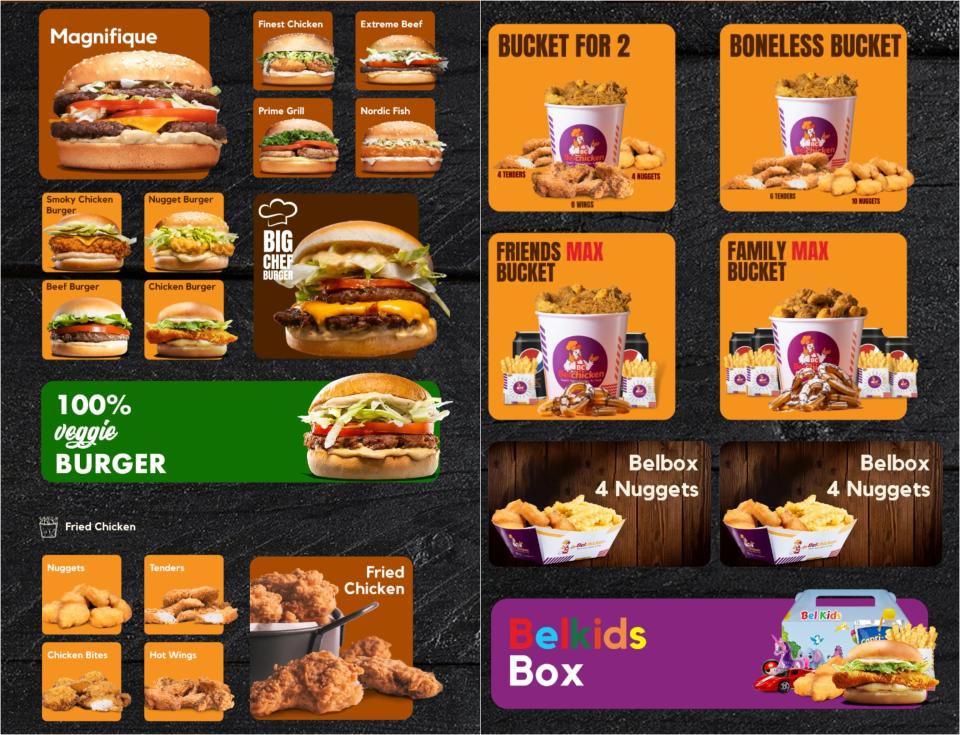 Screenshot of Belchicken's menu