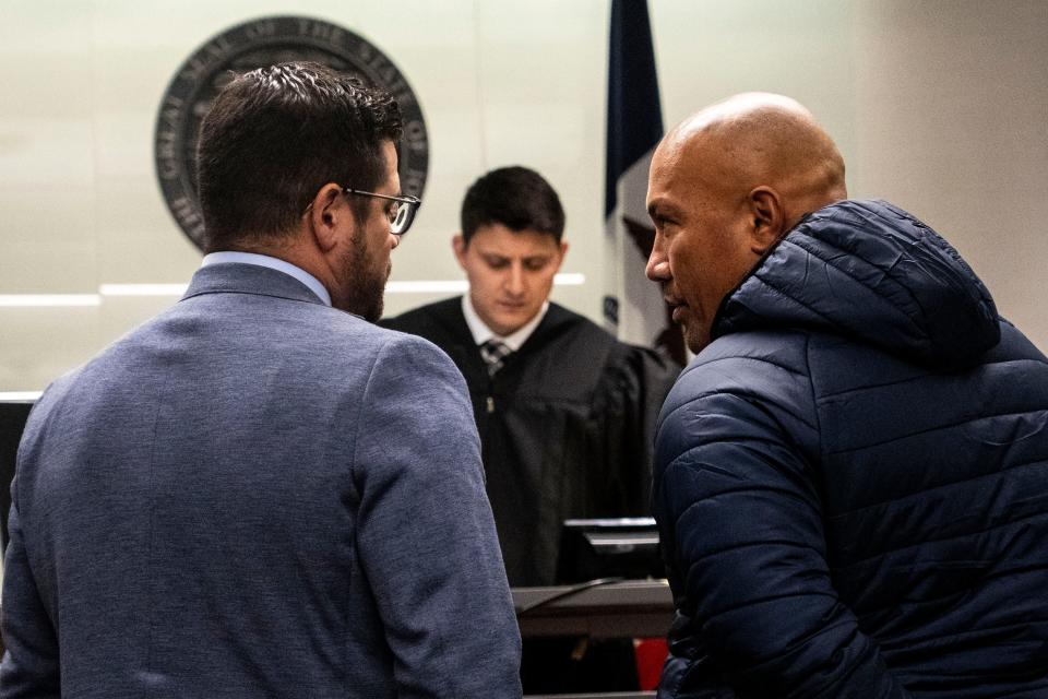 Moustapha Moustapha, right, appears in court at the Polk County Criminal Courthouse on Wednesday.