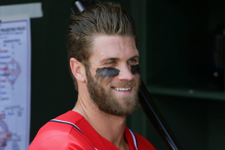 Bryce Harper knows no one can challenge his hair/beard combo. (Getty Images/Hunter Martin)