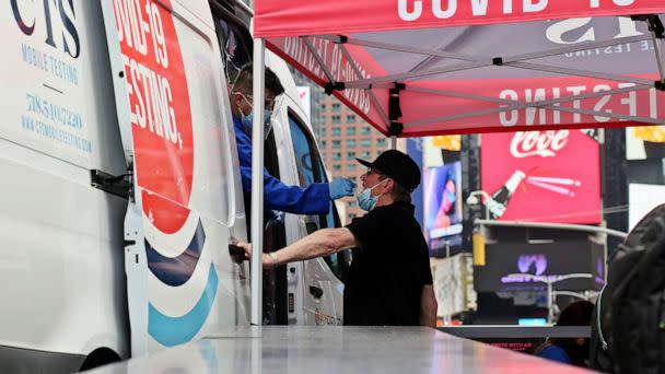 PHOTO: A man is tested at a COVID-19 testing van in Times Square, New York, June 06, 2022.ress) (Corbis via Getty Images, FILE)