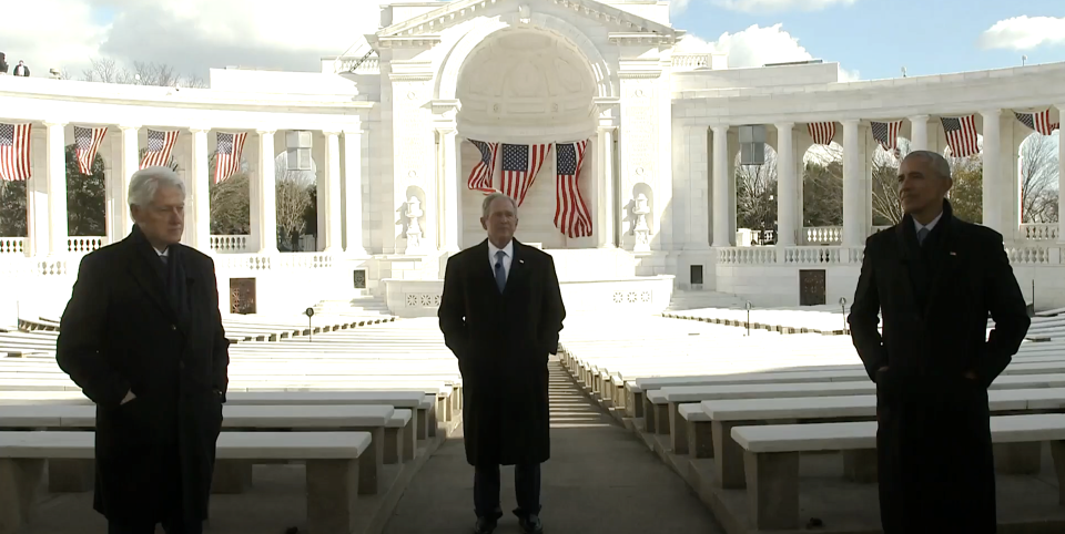 Bill Clinton, George W. Bush, and Barack Obama on 'Celebrating America.' (Photo: YouTube)